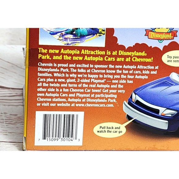 Vintage 2000 Autopia Cars Disneyland Chevron Toy Car - Pull Back Rolling Gift - Picture 12 of 14